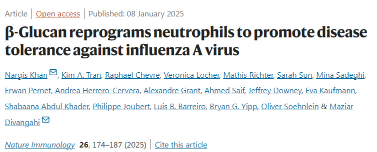 β-葡聚糖重編程中性粒細(xì)胞以促進(jìn)對甲型流感病毒的疾病耐受性