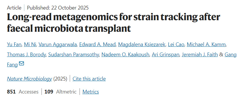 糞菌移植后應用長讀長宏基因組學進行菌株追蹤