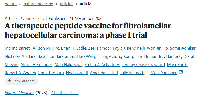 針對纖維板層型肝細胞癌的治療性肽疫苗:I期臨床試驗 針對纖維板層型肝細胞癌的治療性肽疫苗:I期臨床試驗