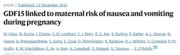 GDF15與孕婦妊娠期間惡心嘔吐的風(fēng)險相關(guān)