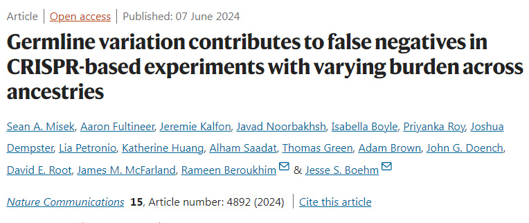 種系變異導(dǎo)致基于CRISPR的實(shí)驗(yàn)中的假陰性 種系變異導(dǎo)致基于CRISPR的實(shí)驗(yàn)中的假陰性